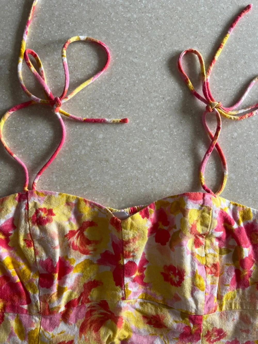 Old Navy Floral Tie-Strap Cropped Tank Top - Pink, Yellow - Picture 4 of 5
